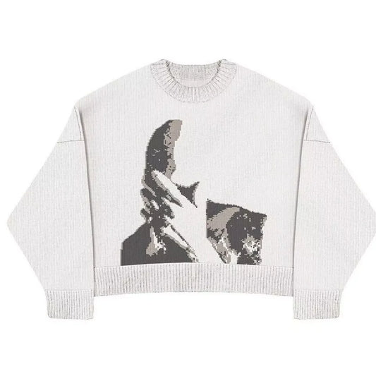 WHITE KNIT CLOUD Y2K Pullover